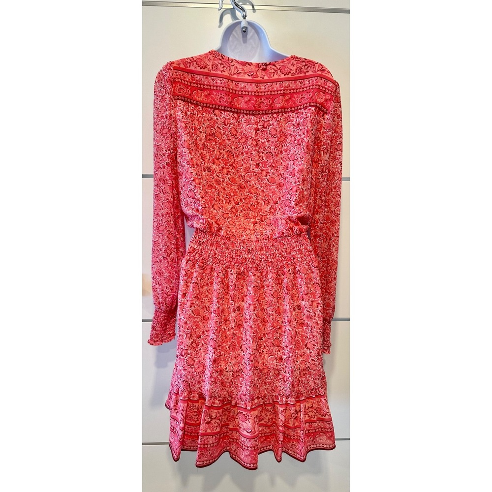 Michael Michael Kors Pink Floral Smocked Waist Dress Womens Medium Boho - Picture 3 of 15